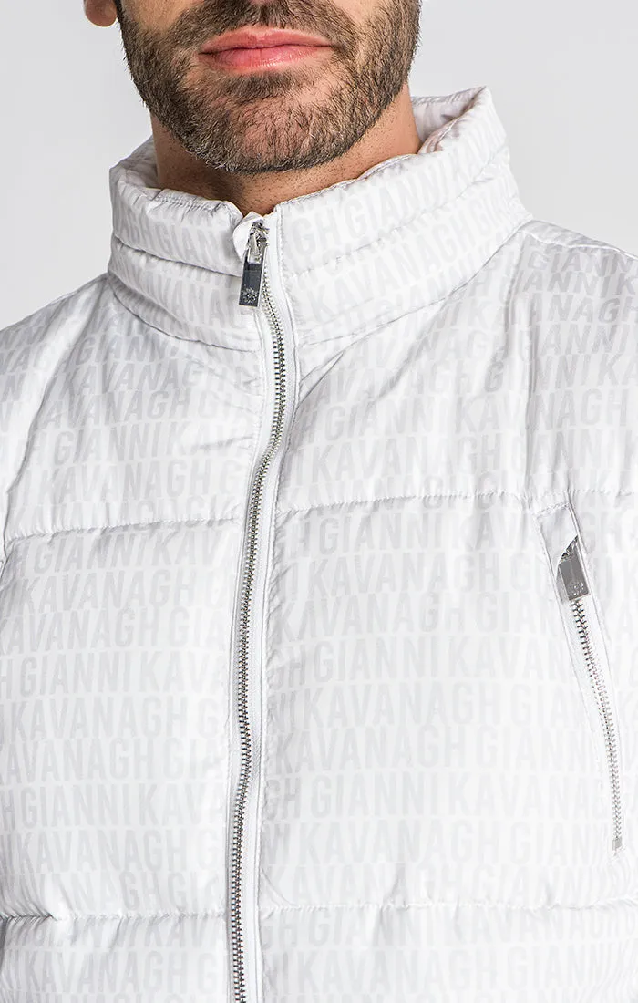 White Typo Puffer Coat