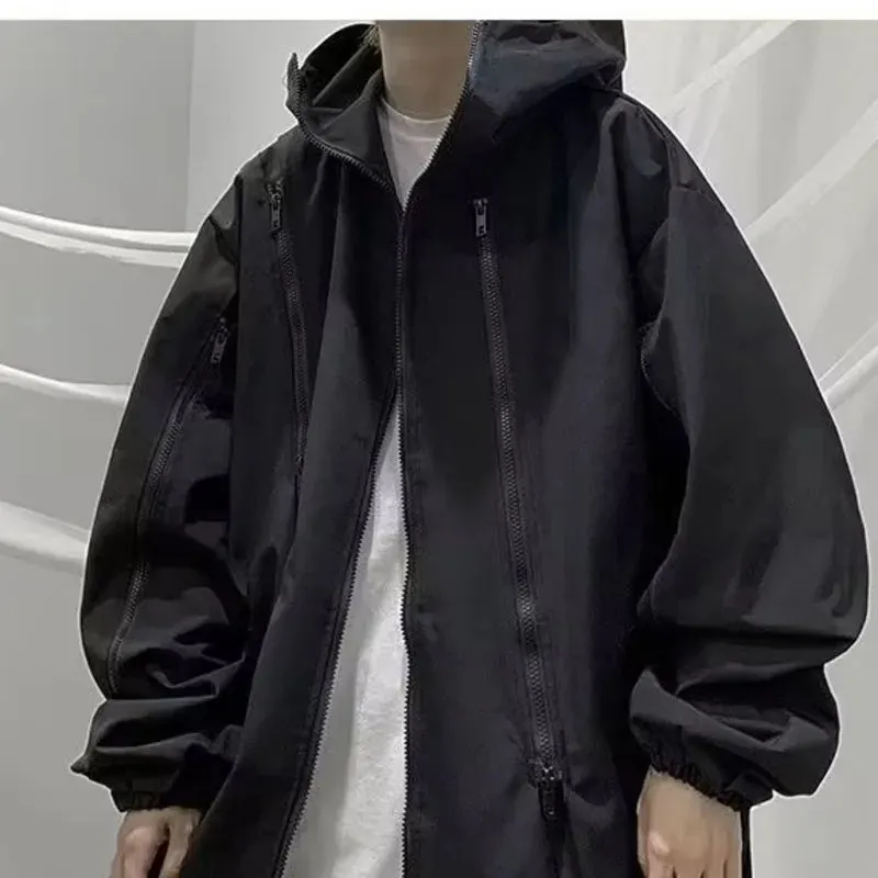 Wiaofellas  -  Men Japanese Harajuku Sweatshirt Oversize Hoodie Long Cloak Hip Hop Gothic Outwear Streetwear Techwear Coat Tops Clothes