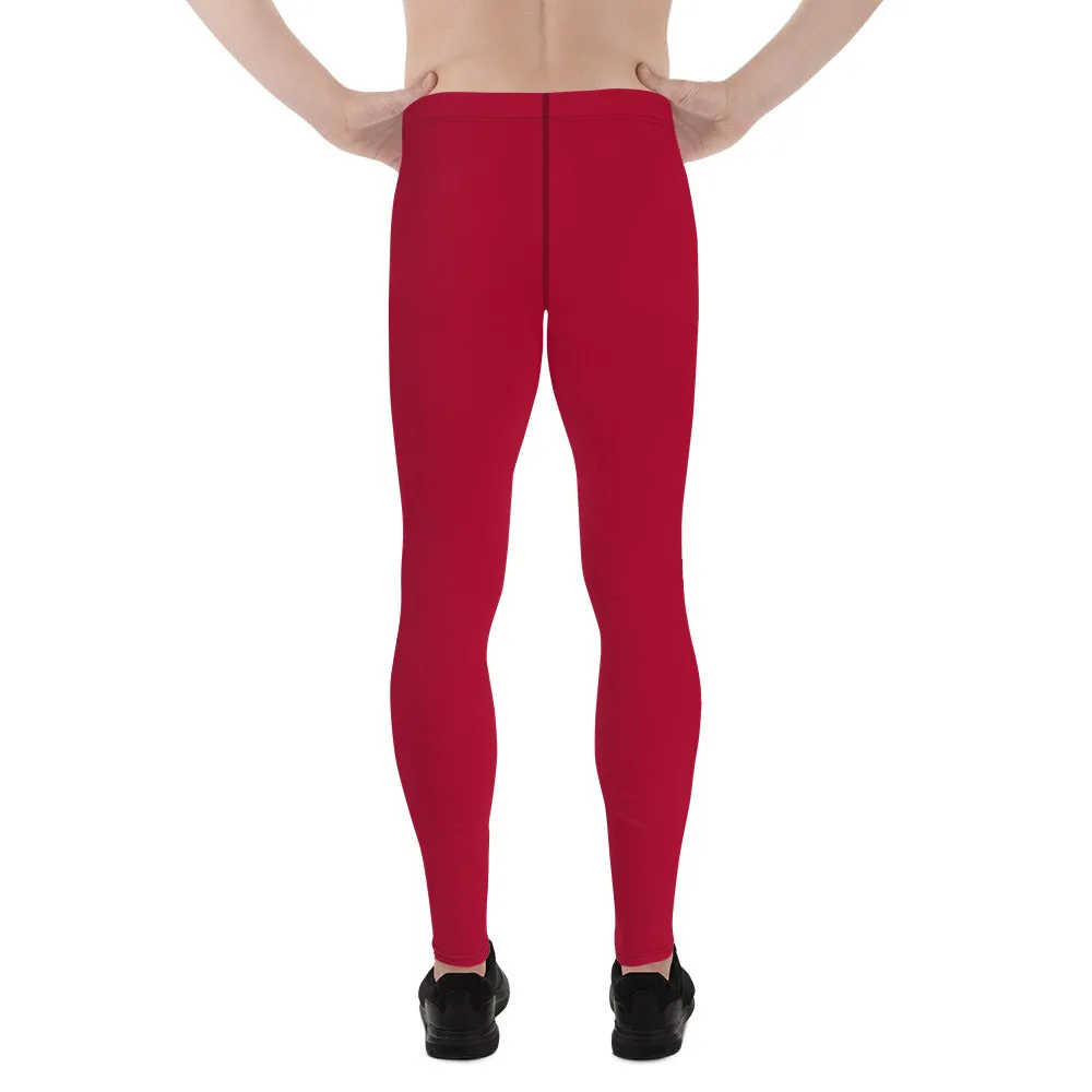 Wine Red Color Men's Leggings, Solid Red Color Premium Designer Men's Tight Pants - Made in USA/EU/MX