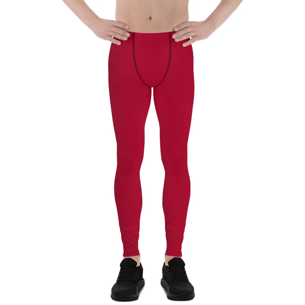 Wine Red Color Men's Leggings, Solid Red Color Premium Designer Men's Tight Pants - Made in USA/EU/MX