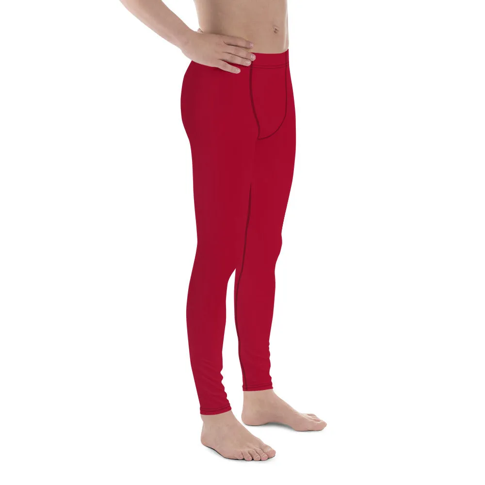 Wine Red Color Men's Leggings, Solid Red Color Premium Designer Men's Tight Pants - Made in USA/EU/MX