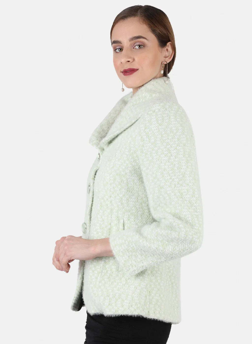 Women Green Jaquard Coat