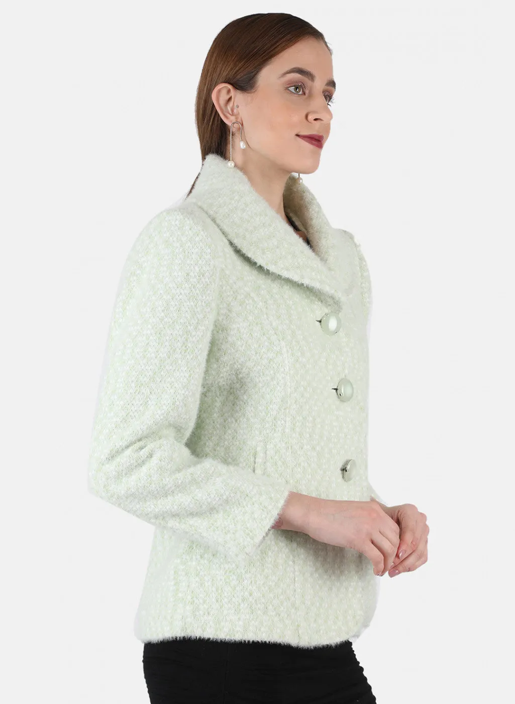 Women Green Jaquard Coat