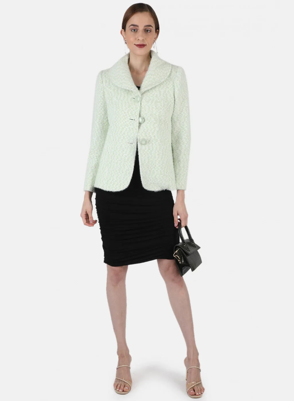 Women Green Jaquard Coat