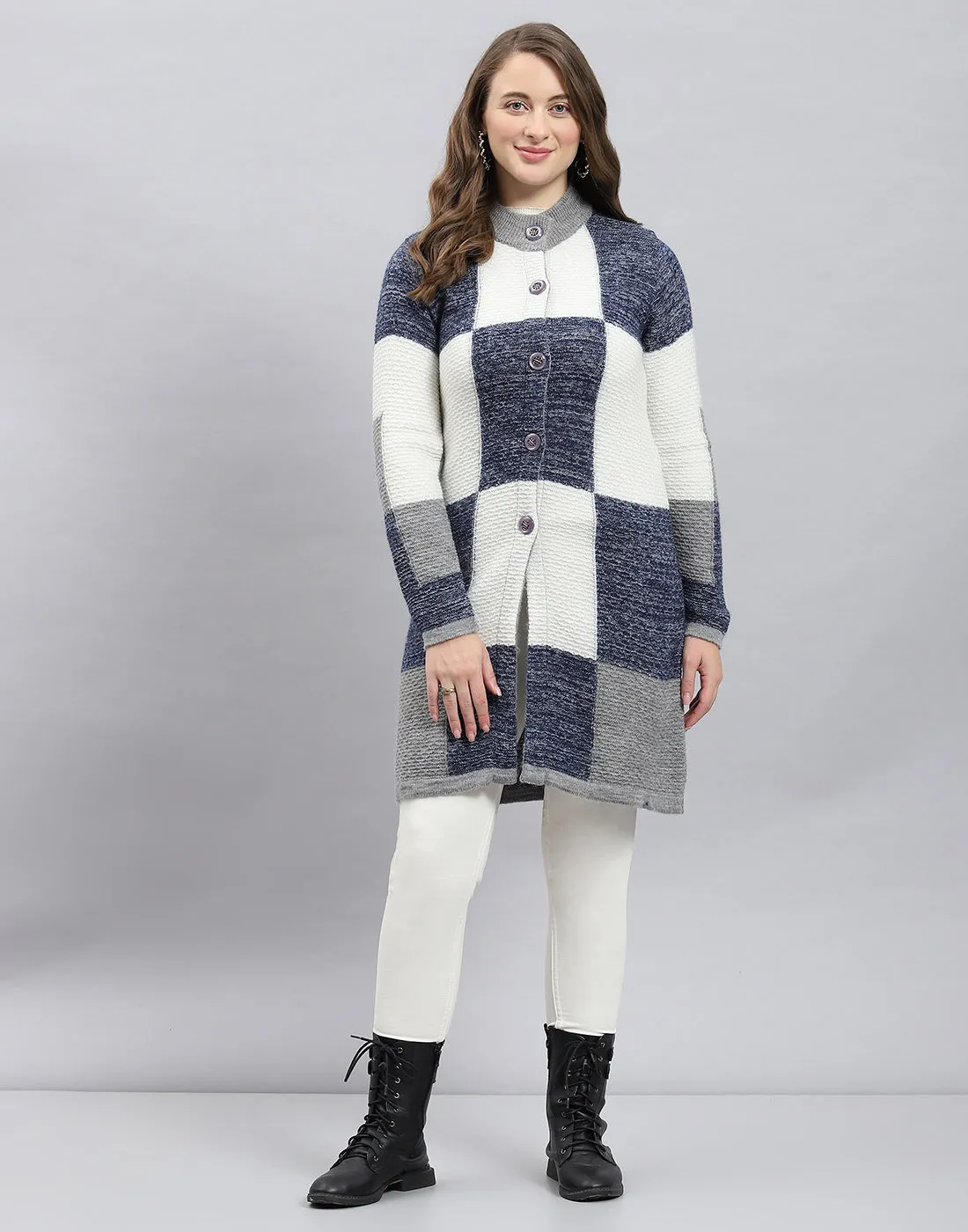 Women Multicolor Self Design Round Neck Full Sleeve Knitted coat