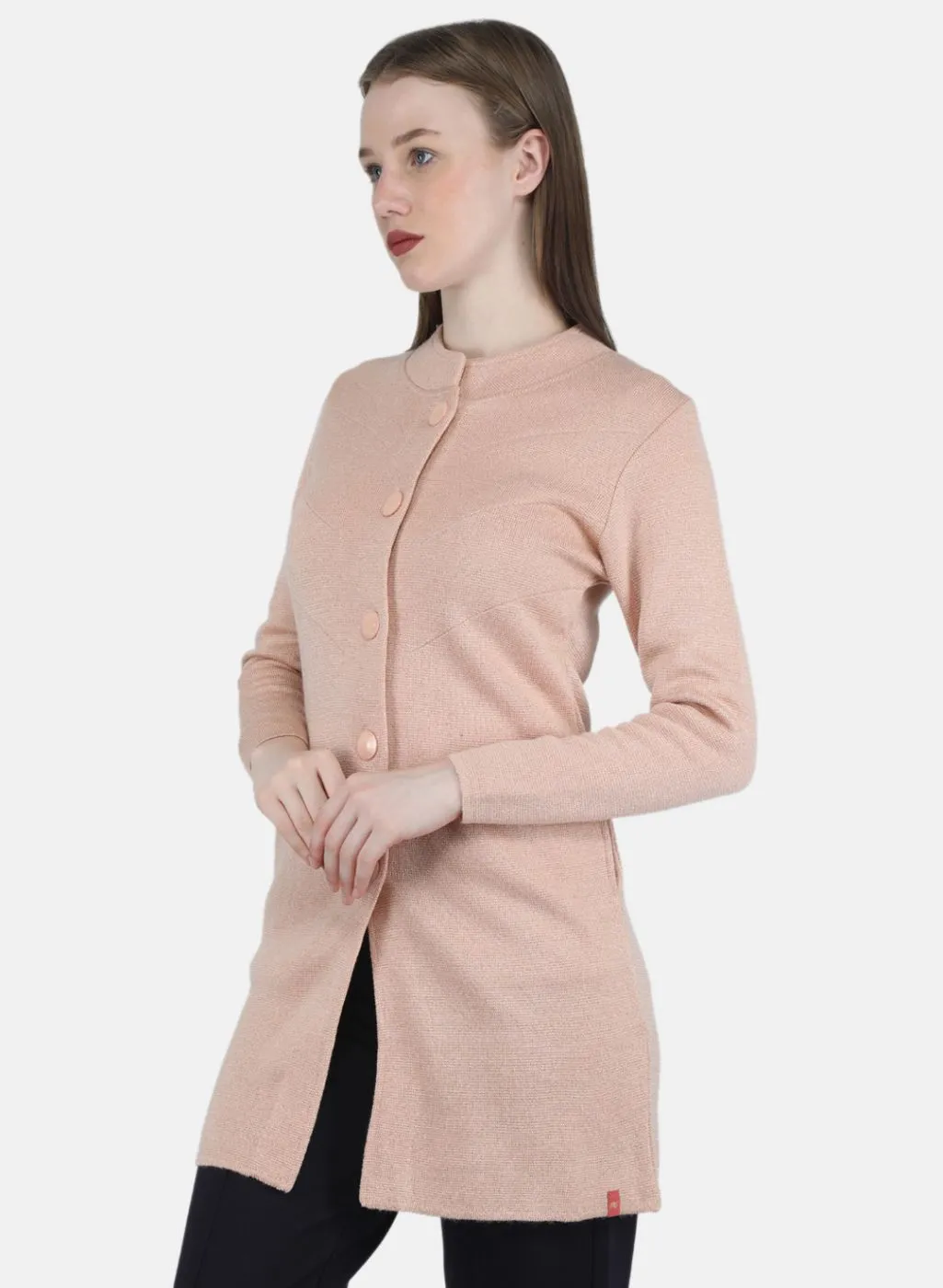 Women Pink Self Design Coat