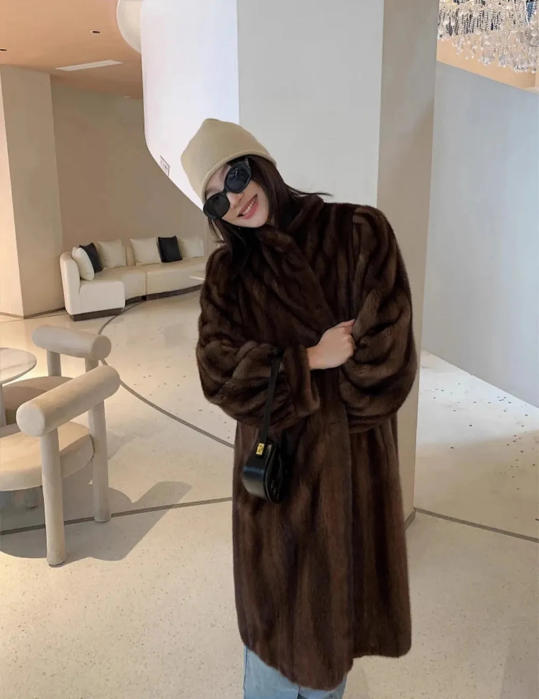 Women's Cozy Luxury Brown Faux Mink Fur Coat