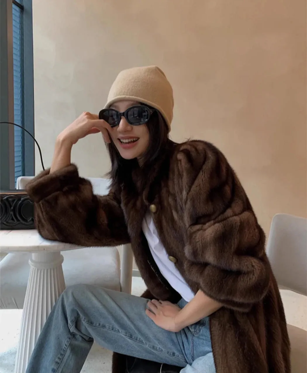 Women's Cozy Luxury Brown Faux Mink Fur Coat