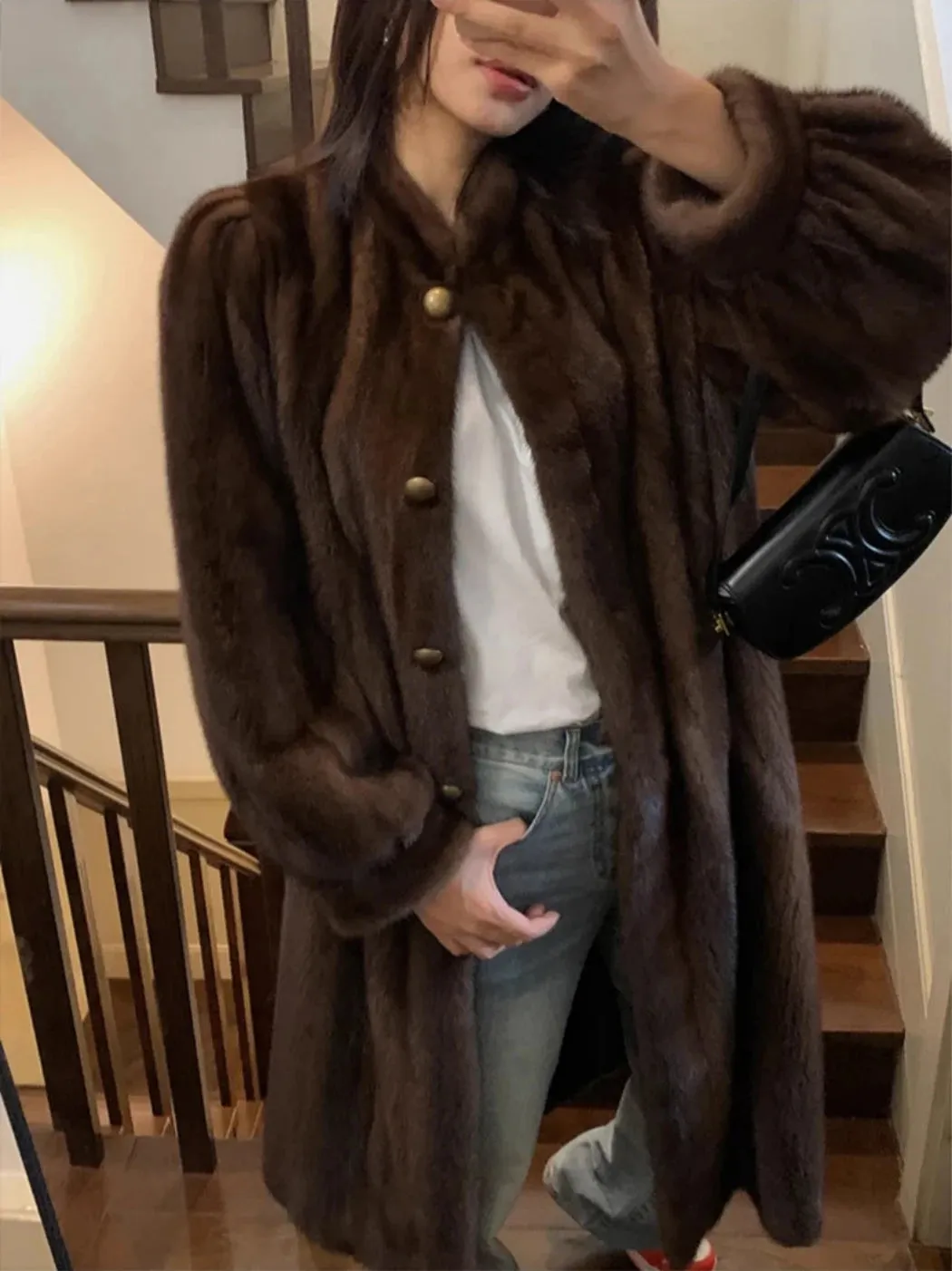 Women's Cozy Luxury Brown Faux Mink Fur Coat