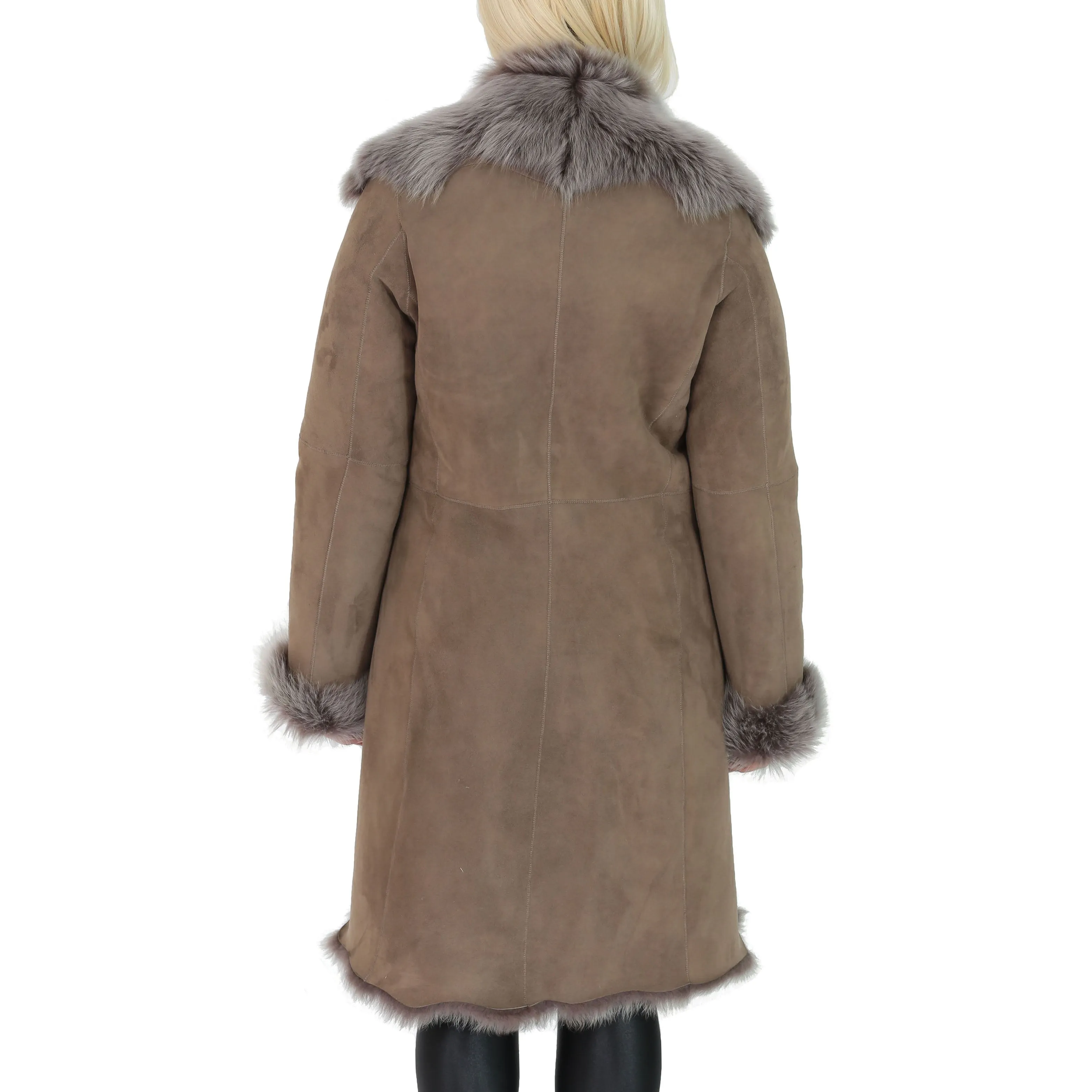 Womens Luxurious Toscana Long Coat Real Sheepskin Pamela Taupe