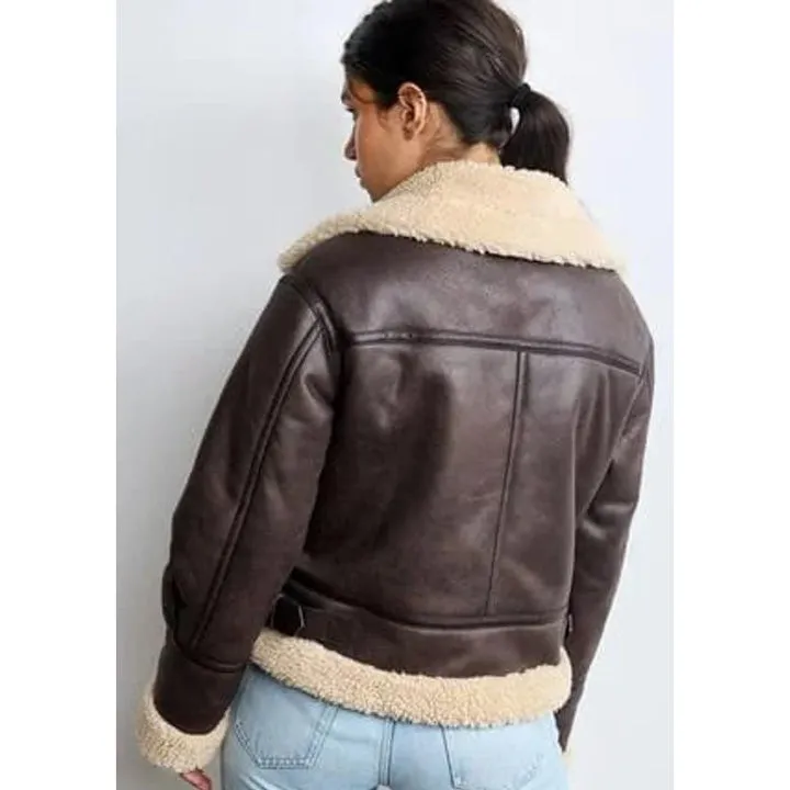 Women's Vintage Brown RAF B3 Aviator Flight Bomber Shearling Leather Jacket