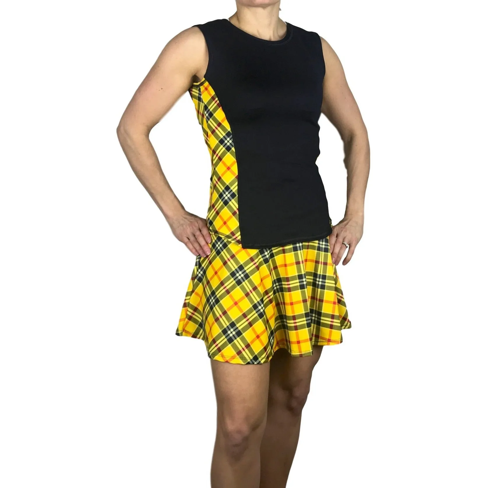 Yellow Plaid Women's Athletic Outfit- Athletic Oufit, Running Outfit, Golf Apparel, Tennis Outfit Skirt w/ built in compression shorts