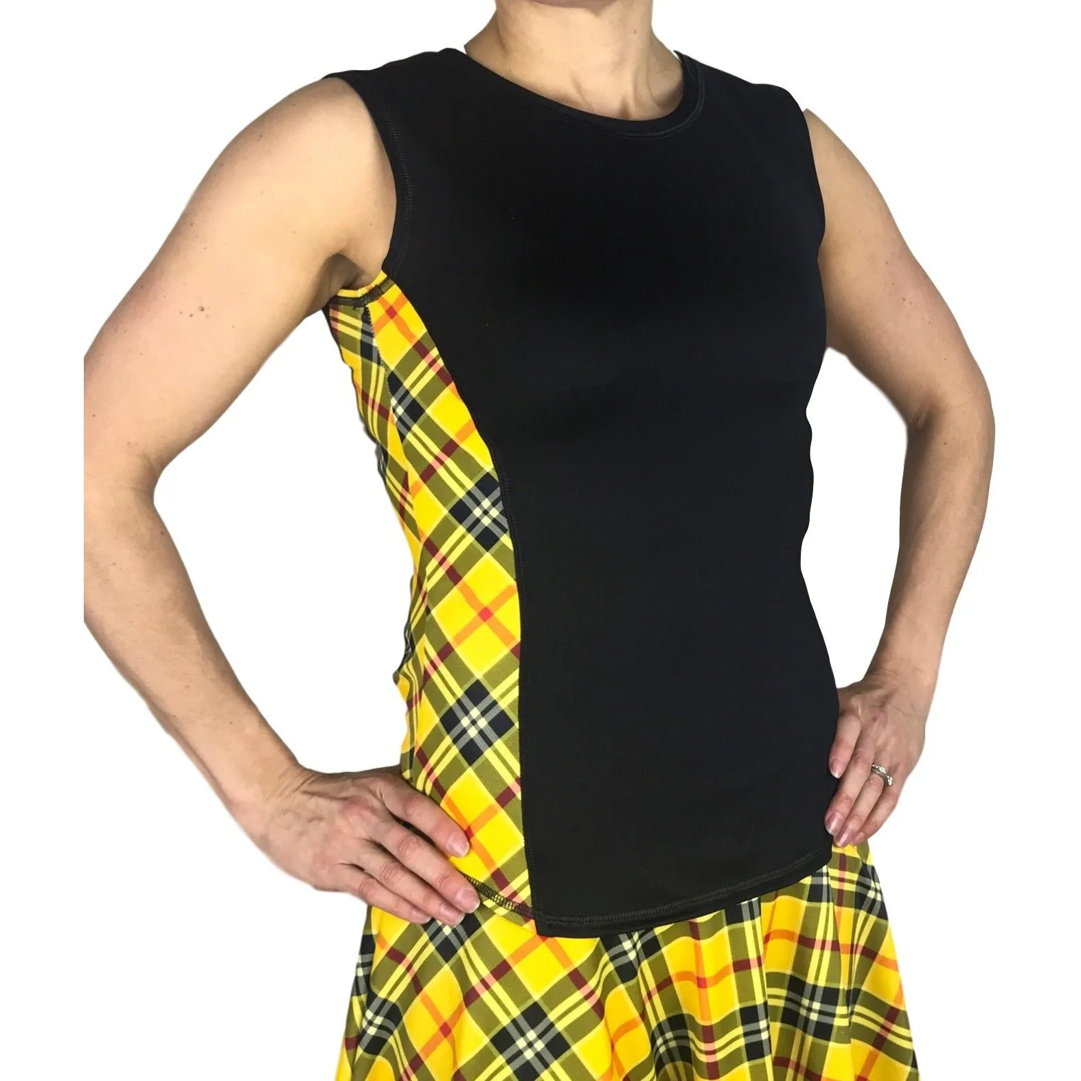 Yellow Plaid Women's Athletic Outfit- Athletic Oufit, Running Outfit, Golf Apparel, Tennis Outfit Skirt w/ built in compression shorts