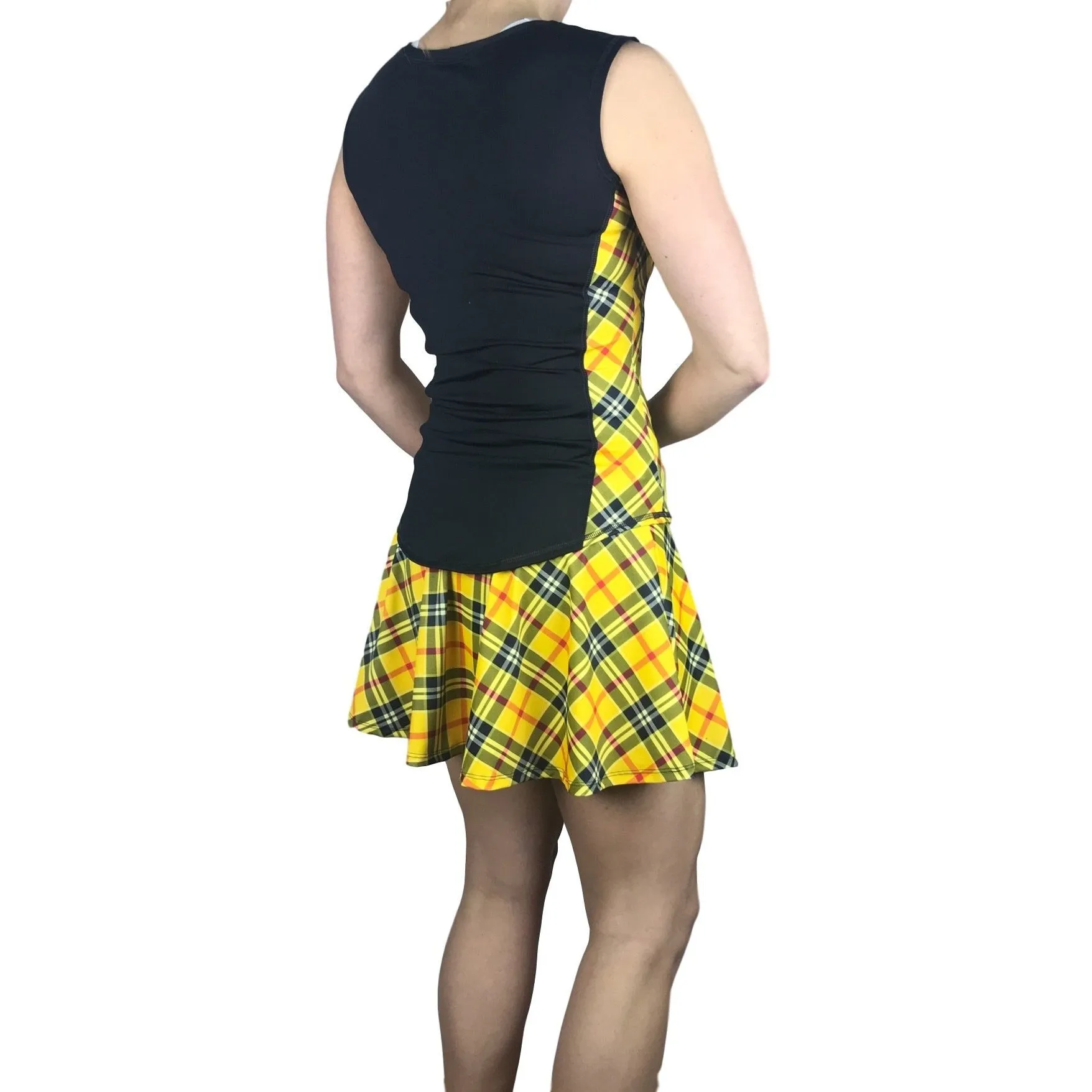 Yellow Plaid Women's Athletic Outfit- Athletic Oufit, Running Outfit, Golf Apparel, Tennis Outfit Skirt w/ built in compression shorts