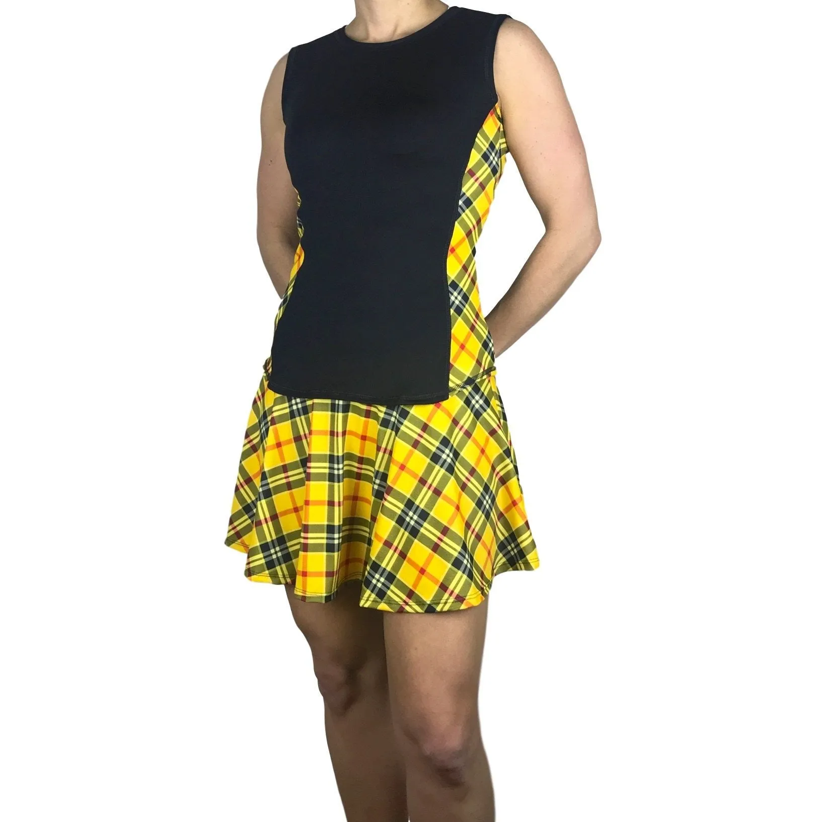 Yellow Plaid Women's Athletic Outfit- Athletic Oufit, Running Outfit, Golf Apparel, Tennis Outfit Skirt w/ built in compression shorts