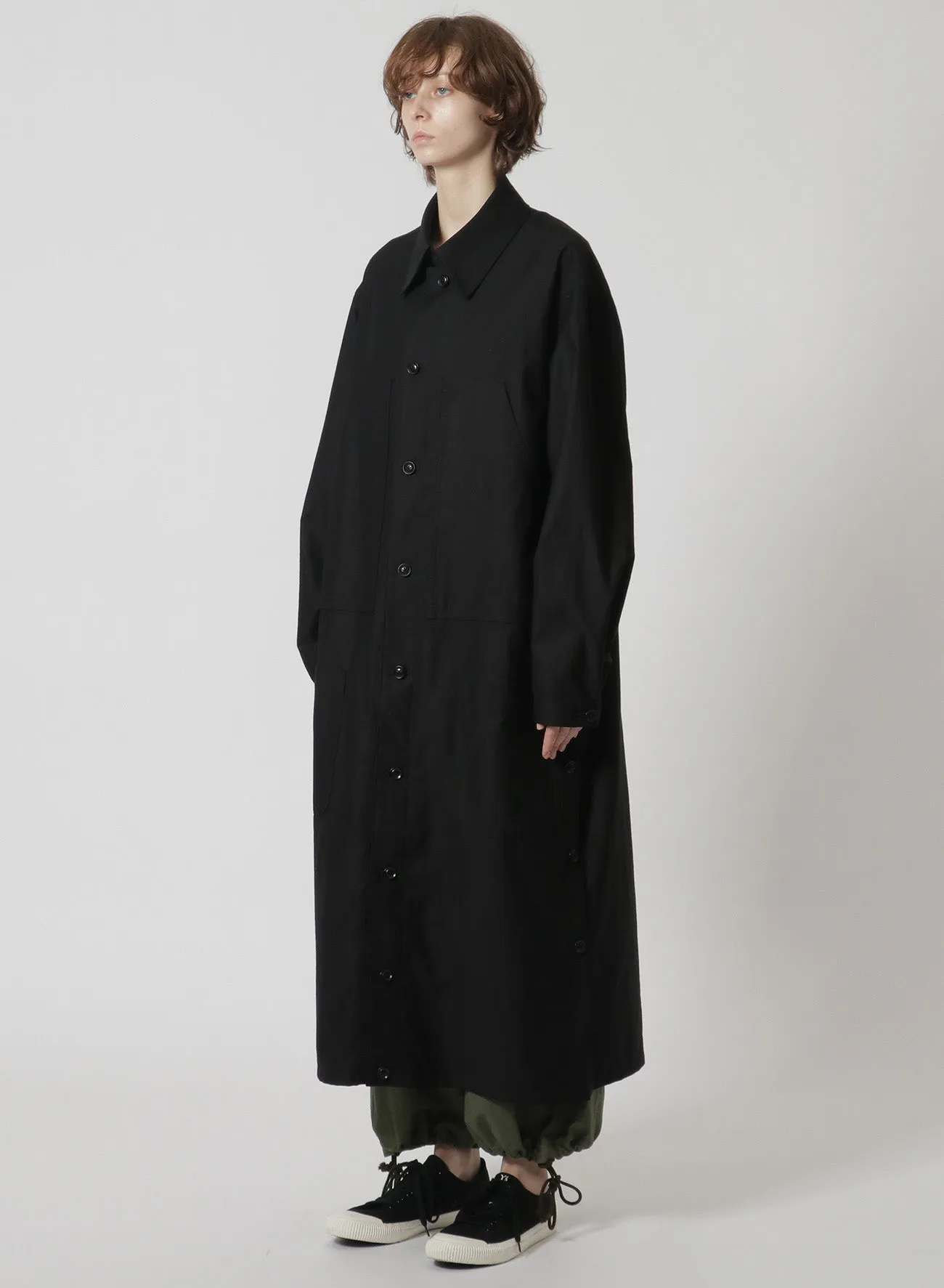 [Y's-Black Name]BLACK TWILL SIDE VENT WORK SHIRT COAT