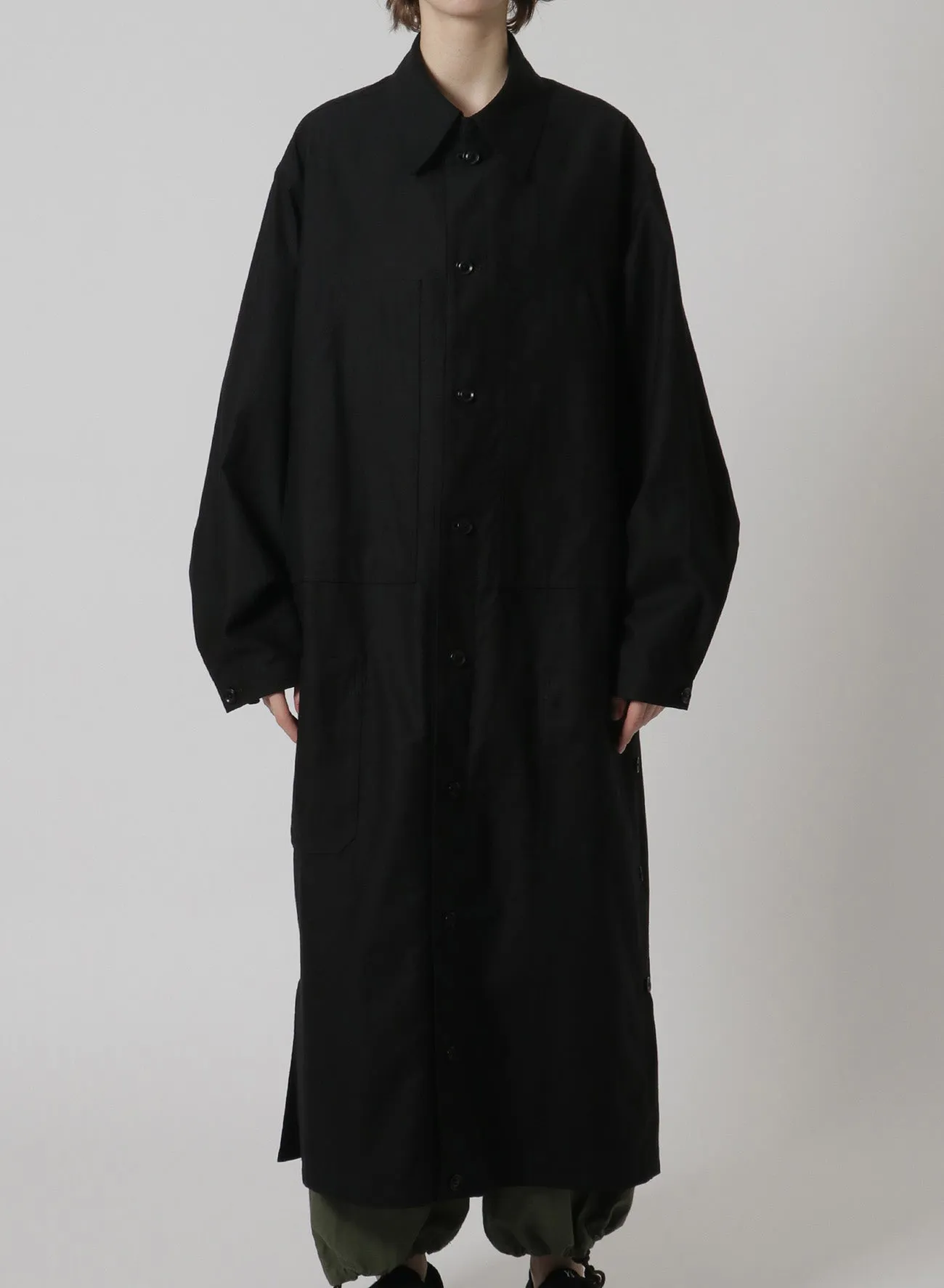 [Y's-Black Name]BLACK TWILL SIDE VENT WORK SHIRT COAT